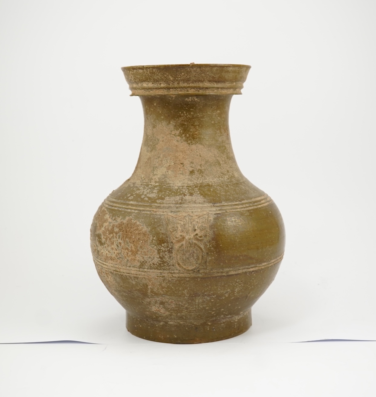 A large Chinese green glazed earthenware jar, hu, Han dynasty